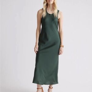 Quince Women's Washable Stretch Silk Tank Midi Dress Forest Green M NEW